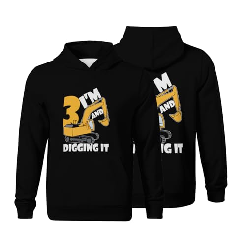 Kids Retro Construction Boy 3 Years Old Two 3yr 3th Birthday Boys Girls Lightweight Kangaroo Pocket Fleece Hoodies