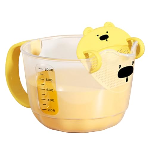 Jarra medidora resistente al calor - Tazón de filtro de líquido de huevo de PP de 1 l de arroz 19,5 x 14,5 cm con diseño de dibujos animados a escala, recipiente para agitar de alimentici