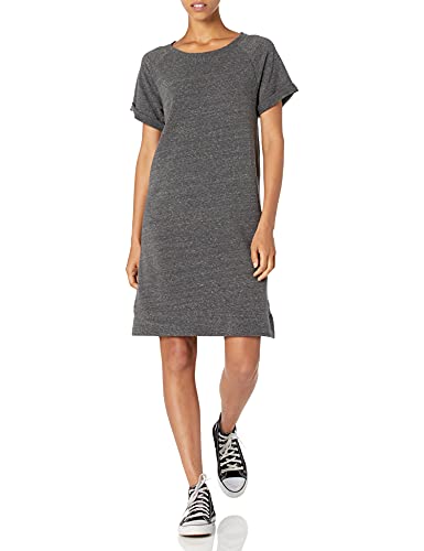 Amazon Brand - Goodthreads Women s Relaxed Fit Modal Fleece Short Roll-Sleeve Sweatshirt Dress, Charcoal Nep Heather,Small