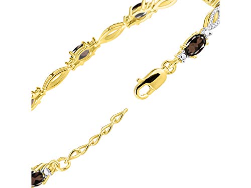 Rylos Bracelets For Women 925 Yellow Gold Plated Silver Tennis Bracelet Gemstone & Genuine Diamonds Adjustable To Fit 7"-8" Wrist, 9 Gorgeous 6X4Mm Smoky Quartz Jewelry For Women Friendship #TOP2