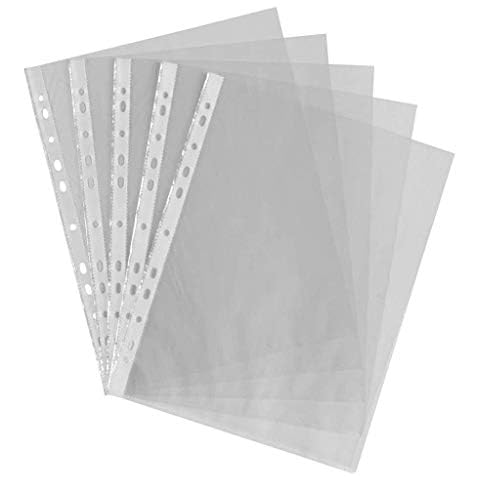 100x A4 Clear Plastic Punched Pockets Filing Folders Wallets Sleeves Home, Office and School Document Files (100 A4 Punched Pockets) Cover