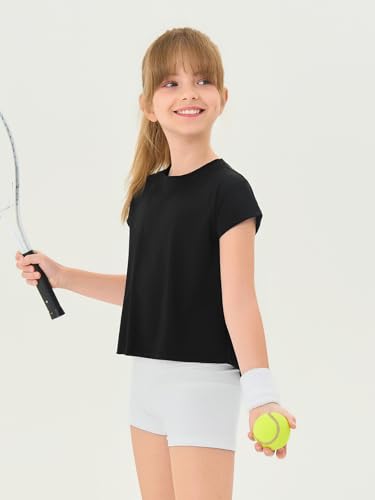 Haloumoning Girls Loose Athletic Shirts Short Sleeve Crop Tops Kids Quick Dry Gym Yoga Tees 5-14 Years - Image 4