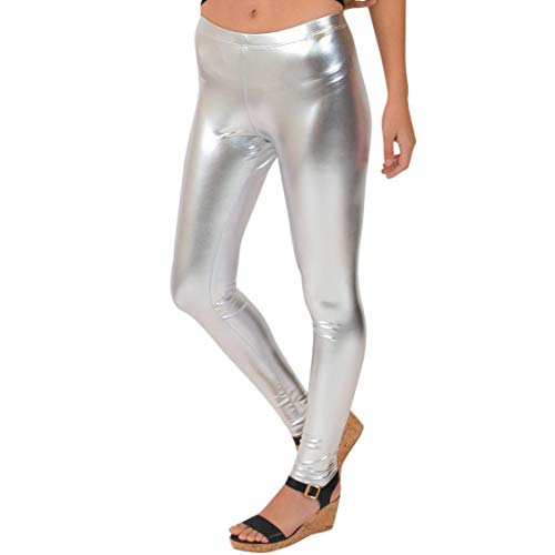 Stretch is Comfort Women s Metallic Foil Leggings Silver Large