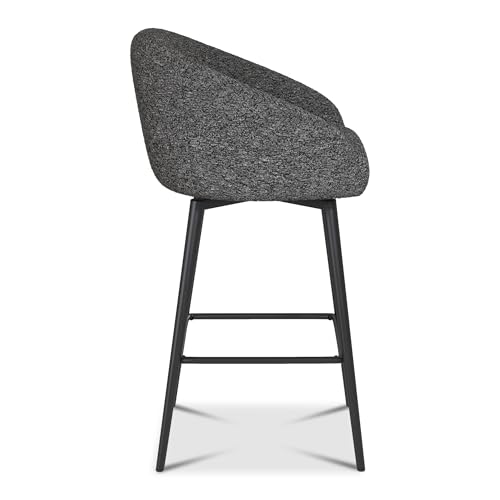 Butacos modernos giratorios de altura para barra, juego de 2 unidades, tapizados en tela gris con estructura metálica negra y respaldo miniatura 7