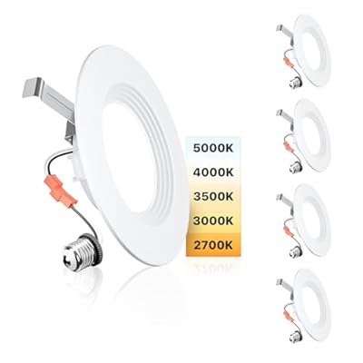 Ensenior 5/6 Inch 5CCT LED Can Lights 4 Pack, Retrofit Led Recessed Lighting, Baffle Trim, Dimmable, 9W=110W, 1000LM, 2700K/3000K/3500K/4000K/5000K Selectable, IC Rated - ETL & FCC