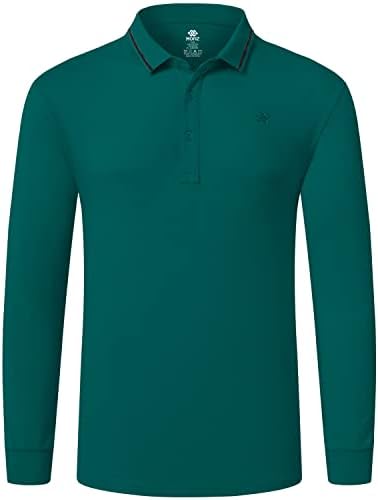 MoFiz Men's Golf Polo Shirt Long Sleeve Running Shirt Collared Cotton T-Shirt Solid Sports Shirt, Turquoise, 2XL