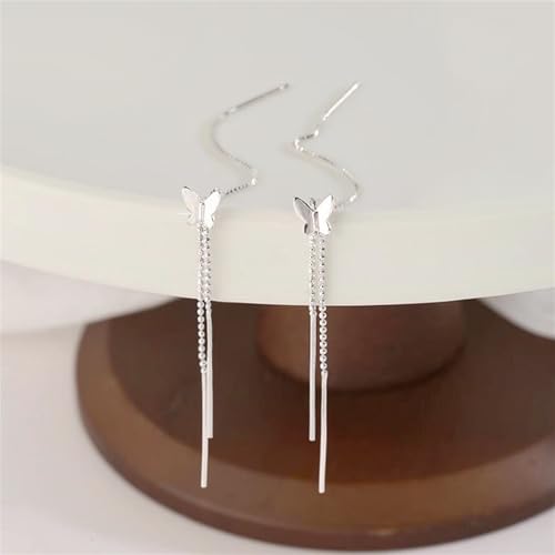 Boucles d'oreilles argent sterling anti-allergie longues à perles légères