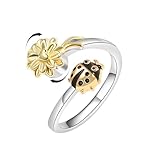 Anillo giratorio ajustable para ansiedad con diseño de mariquitas y margaritas para mujer, banda apilable abierta, delicada flor pétalo, aniversario, boda, anillo único, alivio del estrés, joyería