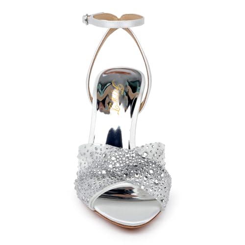 FOWT Women Shiny Studded Rhinestone Open Toe Graceful Bride Sandals High Heel Ankle Strap Buckle Wedding Party Formal Shoes Size 4-16 US4