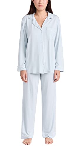 Eberjey Women's Gisele Modal Long Pajama Set, Ice Blue/Ivory, L