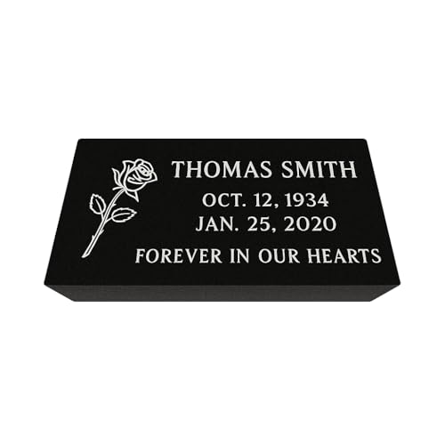 SHINCEL Flat Headstone Grave Marker 24 x 12 x 3- Black Granite Headstone for Grave, Cemetery or Garden - Solid Natural Stone, Custom Tombstone for Cemetery, Outdoor Memorial Stone, Grass Level Marker