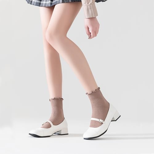 Image of Mcool Mary Womens Ruffle Socks, Cute Ankle Winter Warm Knit Cotton Frilly Sock 6 Pack