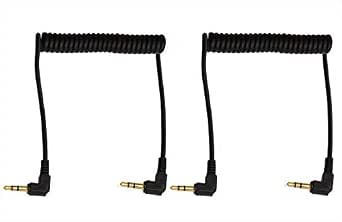 Mini Skater 3.5mm Coiled Audio Cable 90 Degree Male to Male Headphone Cable Stereo Aux Extension Cord, 2PCS