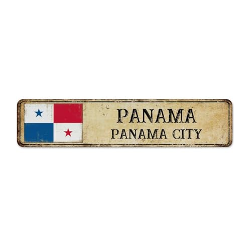 Panama Panama City - Plaque en métal rustique vintage - Souvenir de campagne nationale - Décoration de route - Plaque en métal pour chambre à coucher, pubs, club, bureau - 10 x 45,7 cm