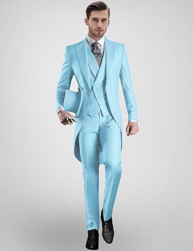 Men's Suit 3 Piece Slim Fit Tailcoat Tux for Wedding Banquet Party Long Tail Tuxedos Double Breasted Vest & Pants Set4