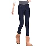 Handwäsche wird empfohlen. N\\P Damen-Hose mit hoher Taille, Thermo-Jeans, mit Fleece gefüttert, Denim-Hose, dehnbare Hose Gr. L, Schwarz
