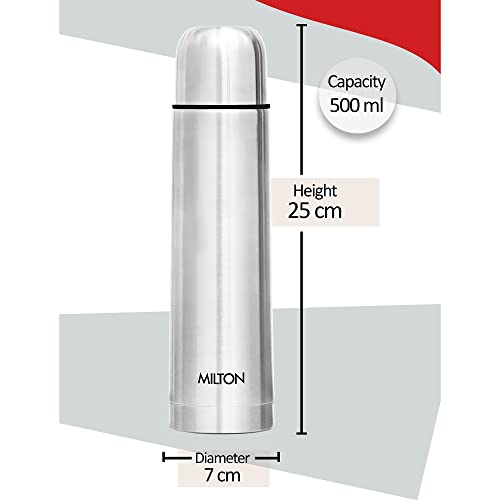 Milton Thermosteel Flip Lid Flask 500, Double Walled Vacuum Insulated 500 Ml | 17 Oz | 24 Hours Hot And Cold Water Bottle With Cover, 18/8 Stainless Steel, Bpa Free, Food Grade, Leak-Proof | Silver #TOP6