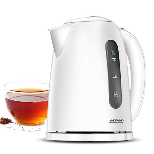 MPM MCZ-85 Elektrischer Wasserkocher, Fassungsvermögen 1,7 Liter BPA frei, Kabellos, 360°-Drehbasis, Anti-Kalkfilter, Au...