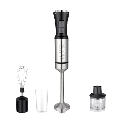 Hand Mixer, 4-In-1 Stick Blender, Stainless Steel Blender, 2000W Power Whisk, Egg Beaters, Detachable Design, 2 Speeds, Low Noise Operation, for Smoothies, Sauces, Soups, Baby Food