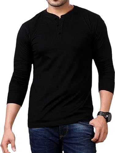 Image of LAZYCHUNKS Cotton Men's Regular Fit T-Shirt (Full Sleeve Tshirt -01 Black Medium)