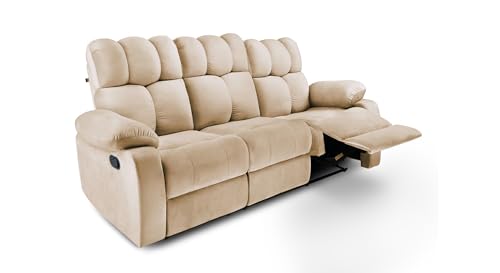Image of Little NAP Helios Soft Suede Fabric Three Manual Standard Recliner | Padded 3 Seater Aaram Sofa | Relaxing Chair for Home Office Living Bed Room | Beige