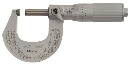 Image of Mitutoyo 101-117 Series 101 Outside Micrometre with Friction Thimble, 0"-1" Range, 180 g Mass
