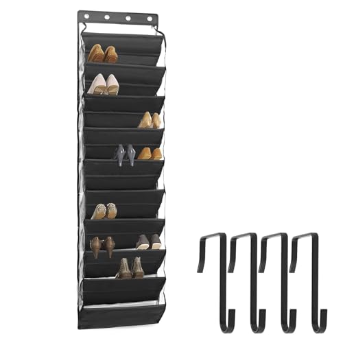 US Over The Door Shoe Organizer for Closet Door 10 Tier Cloth Hanging Shoe Rack Vertical Deep Pockets Closet Shoe Organizer With 4 Hooks for Sneakers Boots(black)