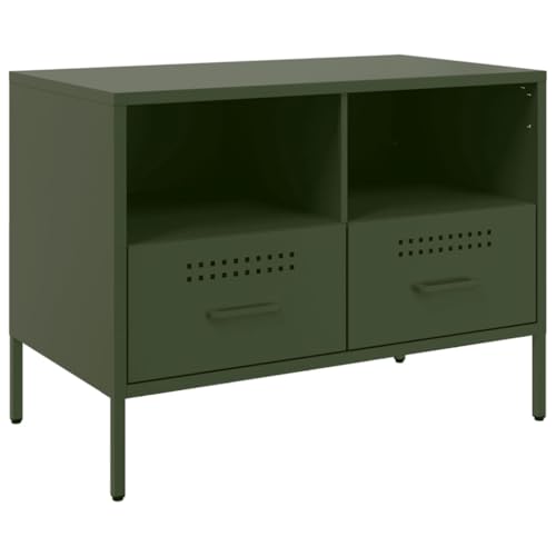 vidaXL TV Cabinet Stand Unit - Olive Green Cold-rolled Steel - Modern Industrial Style TV Sideboard with Storage - Living Room/Bedroom