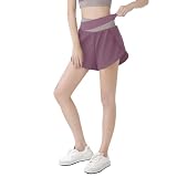 [MORGEN SKY] レディース ショートパンツ 短パン ジョガーパンツ 部屋着 ジム ヨガウェア フィットネス スポーツ スウェット ランニング トレーニング ショーツ付き ポケット 3分丈 ゆったり 通気 速乾 薄手 DK007 (M, パープル)