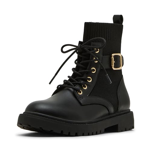 Steve Madden - Botas de combate para niñas, Negro -, 21 MX Niño pequeño