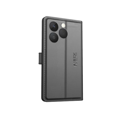 Image of AIBEX Compatible for Realme 15T 5G Flip Cover Leather Finish | Inside TPU with Card Pockets | Wallet Stand | Complete Protection Flip Case Black