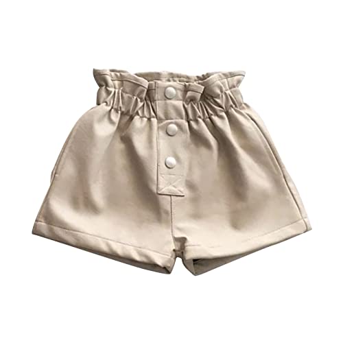 Girls Paperbag Shorts Toddler Loose Fit High Waist Pu Leather Button Front Wide Leg Pure Color Casual