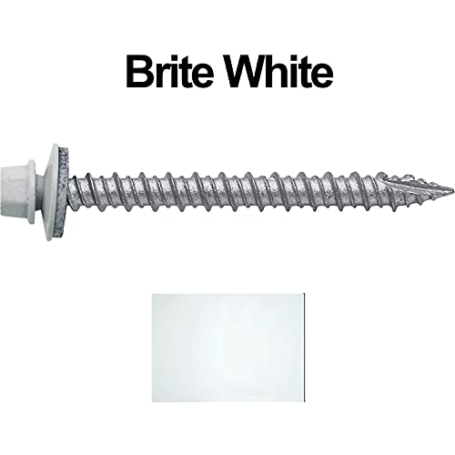 Metal Roofing Screws: (250) 10 X 2" Brite White Hex Head Sheet Metal Roof Screw. Self Starting Metal To Wood Siding Screws. Epdm Washer. Colored Head #TOP2