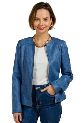 MULTIPLES Veste Blouson Cintrée en Faux Cuir bleu indigo, Grande taille disponible, Fabriqué en France