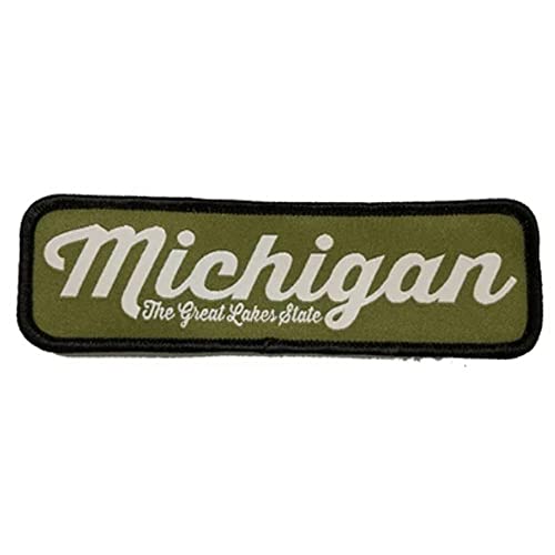 Michigan The Great Lakes State Script Smooth Woven Patch Iron on or Sew on Embroidered 4.5 X 1.25
