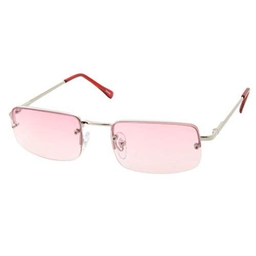 Grinderpunch Small Slim 90'S Popular Nineties Rectangular Sunglasses Clear Rimless Eyewear (Silver Frame - Pink) #TOP24