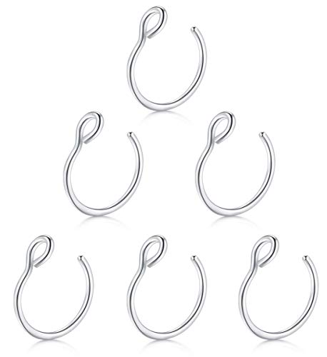 Earmark Faux Nose Ring Hoop, 20G Faux Piercing Jewelry 8mm Silver Fake Nose Ring Hoop for Faux Lip Septum Nose Ring Set