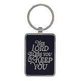 Christian Art Gifts Novelty Engraved Inspirational Scripture Keychain for Men & Women: Lord Bless You Encouraging Bible Verse, Stamped Split Metal Keyring, Sturdy Car Key Accessory, Navy Blue & Silver
