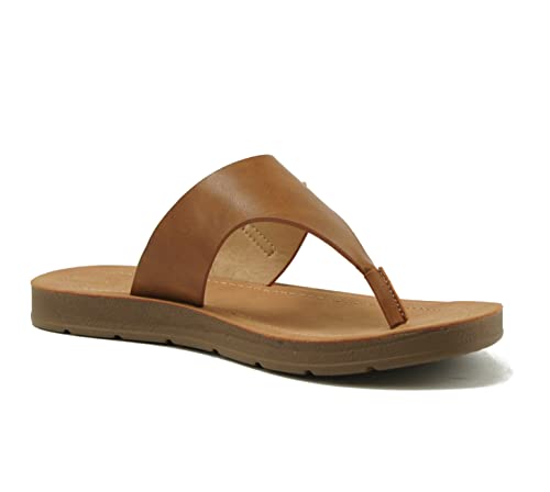 Soda Suri - Women, Girls And Teens Teepee Thong Flat Sandal With Side Buckles. Great For Spring And Summer Activities And Trips (10, Light Tan Pu, Numeric_10) #TOP3