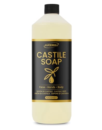 Lucemill Savon Liquide de Castille Bio | 1 Litre | Nettoyant Végétal Doux | Sans Parfum | Pour Peau, Corps et Cheveux | Usage Quotidien Multi-Usage