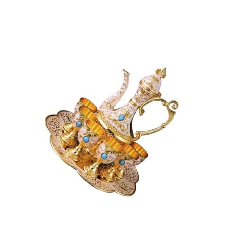 YIXANNX Juego de taza y tetera de café turco, adorno para vino europeo, juego vino metal, elegante jarra decorativa, bandeja vidrio, tetera, servicio té.