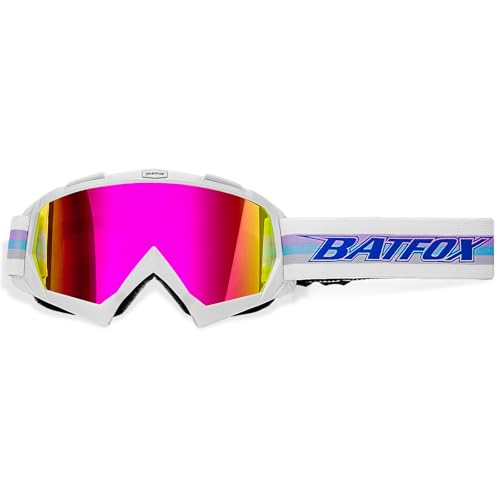 Image of BATFOX Motorcycle Glasses Goggles Dirt Bike Motocross Safety ATV Tactical Riding (HD Purple-White Color, Adult)