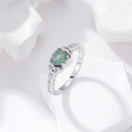Celtic Knot Moss Agate Ring for Women 925 Sterling Silver Irish Trinity Knot Jewelry Promise Engagement Ring for Women Anniversary Birthday Gifts3