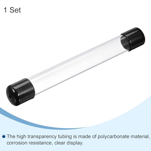 Image of PATIKIL Clear Rigid Tube Round Plastic Tubing with Black Rubber Caps Polycarbonate Water Pipe, 305mm / 12 Inch Length, 21mmx25mm /0.83 inchx1 inch, 1 Set