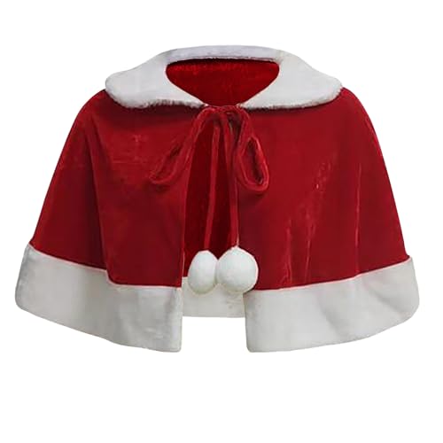 Générique Noël Courts Châles, Femmes Filles Cape De Noël Épaissir Velours Chaud Rouge Court Santa Cloak Châle Costume Père Noël Déguisement Fête Capuchon Femme Vintage Manteau Rouge Veste