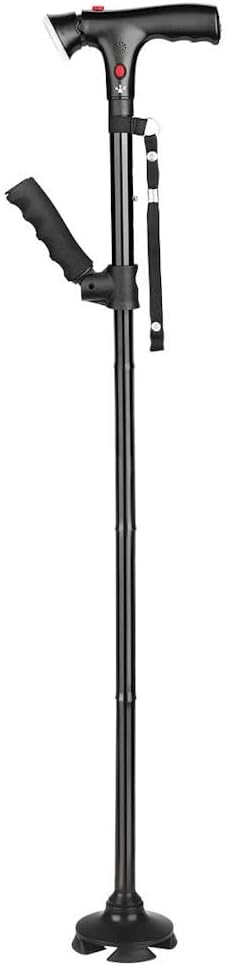 Foldable LED Walking Cane with Emergency Alarm & Double Handles – Adjustable, Lightweight, Non-Slip Base – Mobility Aid for Seniors, Safety Cane for Elderly, with Built-in Flashlight, Comfort Grip