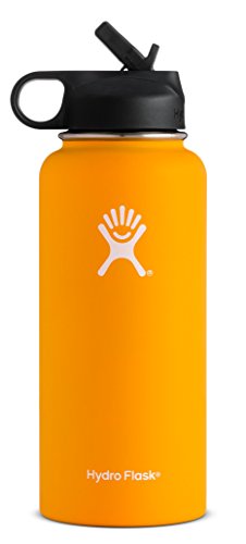 Hydro Flask Vacuum Insulated Stainless Steel Water Bottle Wide Mouth with Straw Lid (Mango, 32-Ounce)