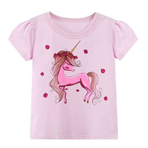 Toddler Girls' Short Sleeve Tees Shirts Cotton Casual Graphic Easter Pink Purple Blue Unicorn Crewneck Ruffle Cute T-Shirts Tops 3 Packs Sets 4T #TOP4