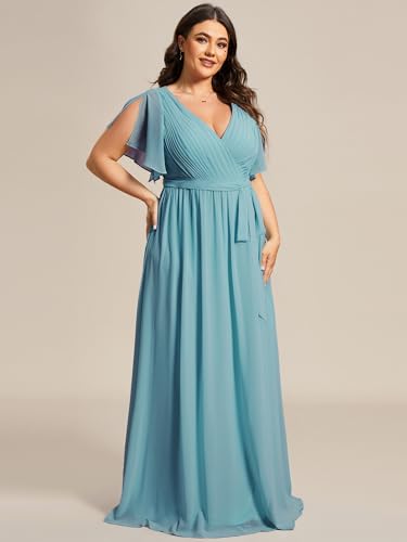 Image of Ever-Pretty Plus Women's Chiffon Bridesmaid Dress A-Line Empire Waist Floor Length Plus Size Formal Wedding Guest Dresses