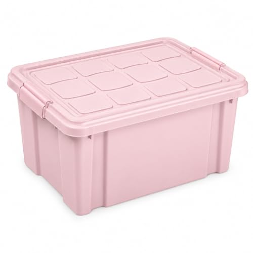 Cubo de almacenaje con tapa, Contenedor de plástico para almacenar libros, ropa, mantas, 40 x 30 x 21 cm, 16 litros de capacidad